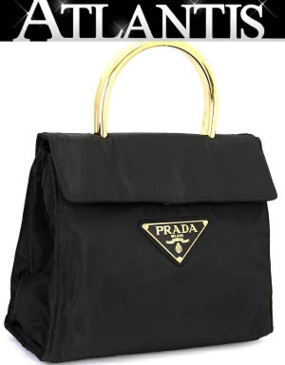 Prada handbag top metal handle triangular black